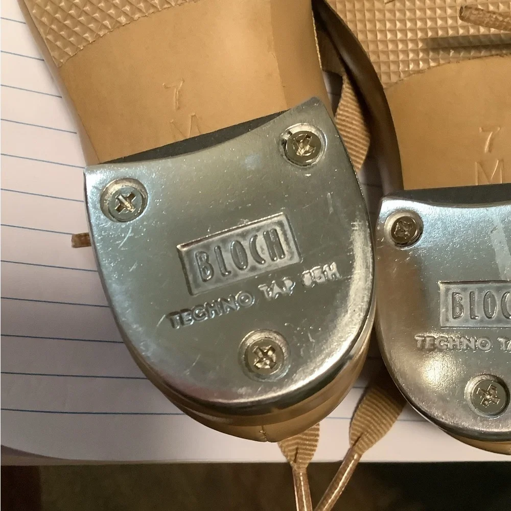 Bloch girls tan snap closure rib‎ tie tap dance shoes size 7 medium